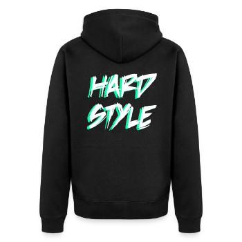 Hardstyle | Hardstyle Merchandise - Unisex Premium Bio Zip Hoodie - Schwarz - Hinten - Nico (187cm)