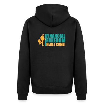 Finanzielle Freiheit - Unisex Premium Bio Zip Hoodie - Schwarz - Hinten - Nico (187cm)