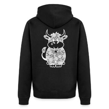 Kuh Zeichnung - Unisex Premium Bio Zip Hoodie - Schwarz - Hinten - Nico (187cm)