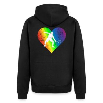 Squash Pride Rainbow Heart - Unisex Premium Organic Zip Hoodie - black - Back - Nico (187cm)