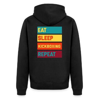 Eat Sleep Kickboxing Repeat Vintage Edition - Unisex Premium Bio Zip Hoodie - Schwarz - Hinten - Nico (187cm)