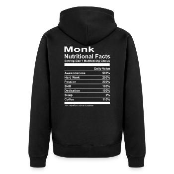 Monk Nutritional Facts T-Shirt - Unisex Premium Bio Zip Hoodie - Schwarz - Hinten - Nico (187cm)