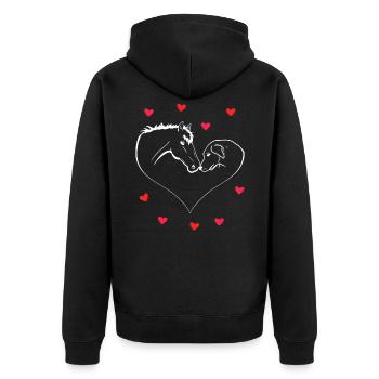 Pferd und Hund bilden Herz - Unisex Premium Bio Zip Hoodie - Schwarz - Hinten - Nico (187cm)