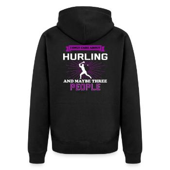 Hurling And Maybe 3 People - Unisex Premium Bio Zip Hoodie - Schwarz - Hinten - Nico (187cm)