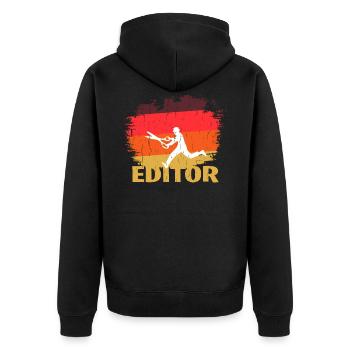 Vintage Editor Design - Unisex Premium Bio Zip Hoodie - Schwarz - Hinten - Nico (187cm)