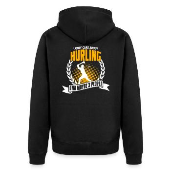 Funny Hurling T-Shirt Birthday Gift - Unisex Premium Bio Zip Hoodie - Schwarz - Hinten - Nico (187cm)
