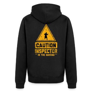 CAUTION Inspector In The Making - Unisex Premium Organic Zip Hoodie - black - Back - Nico (187cm)