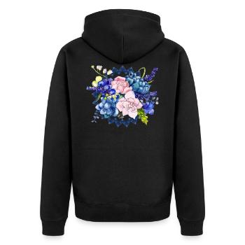 Blumen - Unisex Premium Bio Zip Hoodie - Schwarz - Hinten - Nico (187cm)