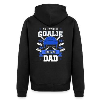 My Favorite Goalie Calls Me Dad - Unisex Premium Bio Zip Hoodie - Schwarz - Hinten - Nico (187cm)