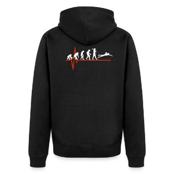 Swimming Heartbeat - EVOLUTION OF SWIMMING - Unisex Premium Bio Zip Hoodie - Schwarz - Hinten - Nico (187cm)