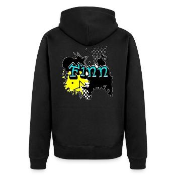 Name Finn Vorname Cooler Graffiti Stil - Unisex Premium Bio Zip Hoodie - Schwarz - Hinten - Nico (187cm)