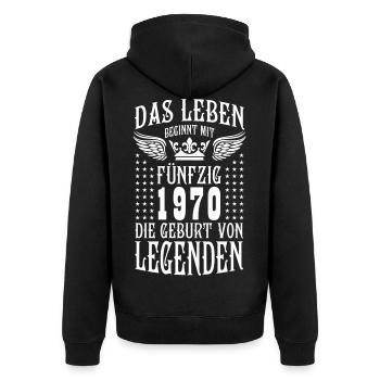 Das Leben beginnt mit 50 Geburt von Legenden 1970 - Unisex Premium Bio Zip Hoodie - Schwarz - Hinten - Nico (187cm)