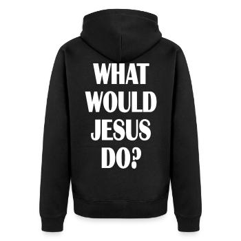 Jesus - Jesus Christ - saying - God - WWJD - Unisex Premium Organic Zip Hoodie - black - Back - Nico (187cm)