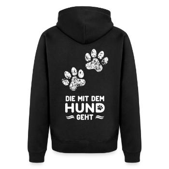 Die mit dem Hund geht - Unisex Premium Bio Zip Hoodie - Schwarz - Hinten - Nico (187cm)