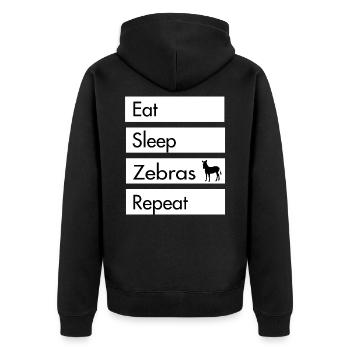Eat Sleep Zebras Repeat - Zebra Design - Unisex Premium Bio Zip Hoodie - Schwarz - Hinten - Nico (187cm)
