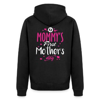 MOMMY'S FIRST Mother's Day Meaningful gift for Mom - Unisex Premium Organic Zip Hoodie - black - Back - Nico (187cm)