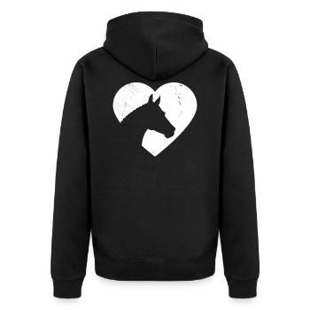 Pferdekopf Silhouette Seitlich Herz Geschenk - Unisex Premium Bio Zip Hoodie - Schwarz - Hinten - Nico (187cm)