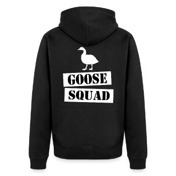 join the goose squad - Unisex Premium Bio Zip Hoodie - Schwarz - Hinten - Nico (187cm)