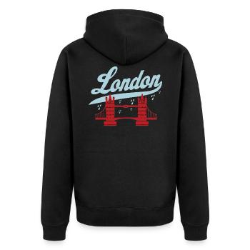 London - Unisex Premium Bio Zip Hoodie - Schwarz - Hinten - Nico (187cm)
