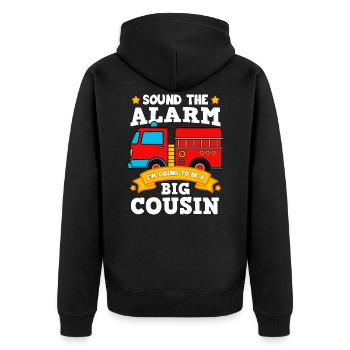 I'm Going To Be A Big Cousin - Unisex Premium Bio Zip Hoodie - Schwarz - Hinten - Nico (187cm)
