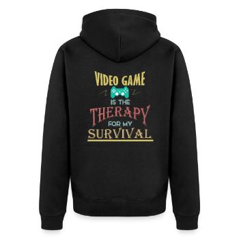 Videogame Therapie Gaming Gamer Zocker Geschenk - Unisex Premium Bio Zip Hoodie - Schwarz - Hinten - Nico (187cm)