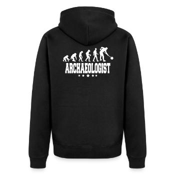 evolution of archaeologist - Unisex Premium Organic Zip Hoodie - black - Back - Nico (187cm)