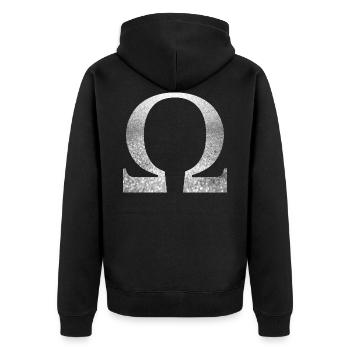 Omega - Unisex Premium Bio Zip Hoodie - Schwarz - Hinten - Nico (187cm)