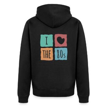 I Love The 80's Eighties Heart Retro Vintage - Unisex Premium Organic Zip Hoodie - black - Back - Nico (187cm)
