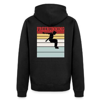 Retro Freerunning Team Tee Shirt - Unisex Premium Organic Zip Hoodie - black - Back - Nico (187cm)