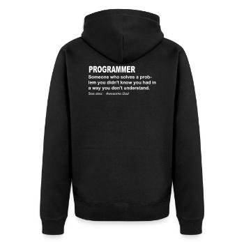 Funniest Programmer Tshirt - Unisex Premium Bio Zip Hoodie - Schwarz - Hinten - Nico (187cm)
