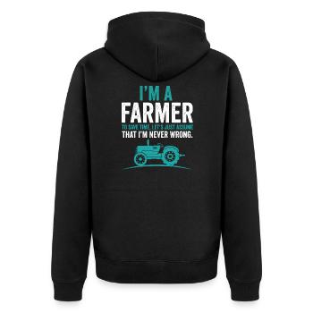 Bauer Shirt mit Traktor - Unisex Premium Bio Zip Hoodie - Schwarz - Hinten - Nico (187cm)