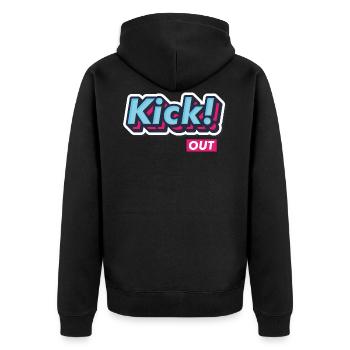 Pop-Art Comic Retro Vintage Text "Kick Out" - Unisex Premium Bio Zip Hoodie - Schwarz - Hinten - Nico (187cm)