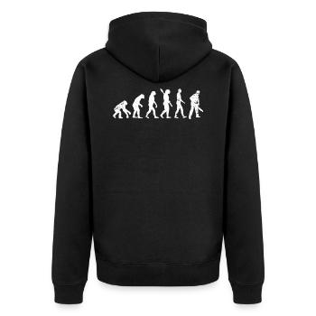 Holzfäller Evolution - Unisex Premium Bio Zip Hoodie - Schwarz - Hinten - Nico (187cm)