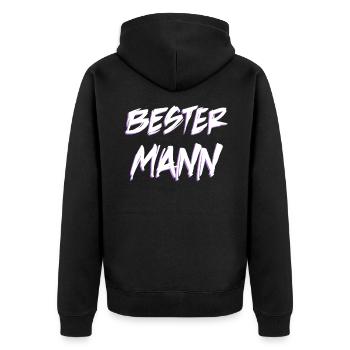 Bester Mann - Unisex Premium Bio Zip Hoodie - Schwarz - Hinten - Nico (187cm)