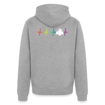 Drums Rainbow Heartbeat - Unisex Premium Bio Zip Hoodie - Grau meliert - Hinten - Nico (187cm)