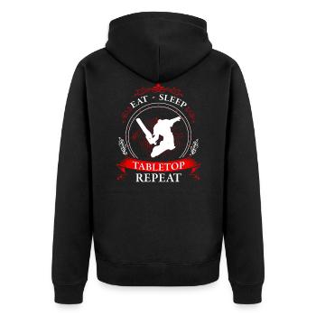 eat. sleep. tabletop. repeat. - Unisex Premium Bio Zip Hoodie - Schwarz - Hinten - Nico (187cm)