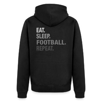 Great Eat Sleep Football GRAPHIC TEE - Unisex Premium Bio Zip Hoodie - Schwarz - Hinten - Nico (187cm)