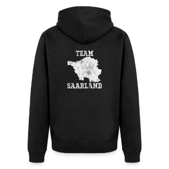 TEAM SAARLAND - Unisex Premium Bio Zip Hoodie - Schwarz - Hinten - Nico (187cm)