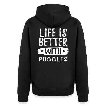 LIFE IS BETTER WITH PUGGLES - Unisex Premium Organic Zip Hoodie - black - Back - Nico (187cm)