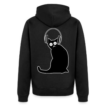 Katze Gaming Headset - Unisex Premium Bio Zip Hoodie - Schwarz - Hinten - Nico (187cm)