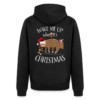 Faultier Weihnachten Wake Me Up Ugly Christmas - Unisex Premium Bio Zip Hoodie - Schwarz - Hinten - Nico (187cm)