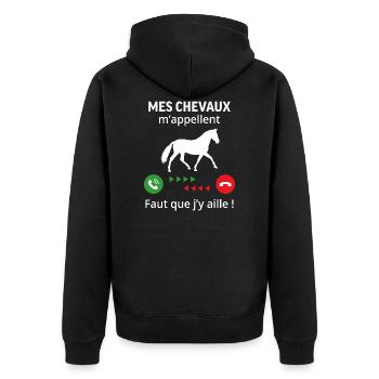 mes chevaux m'appelle faut quẹ j’y aille T-shirt - Veste à capuche bio Premium Unisexe - noir - Dos - Nico (187cm)