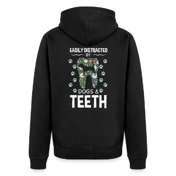 Easily Distracted By Dogs And Teeth - Unisex Premium Organic Zip Hoodie - black - Back - Nico (187cm)