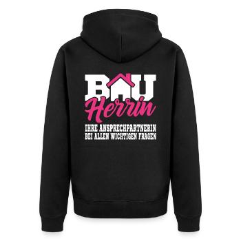 Bauherrin Shirt Geschenk für Bauherrin Hausbau - Unisex Premium Bio Zip Hoodie - Schwarz - Hinten - Nico (187cm)
