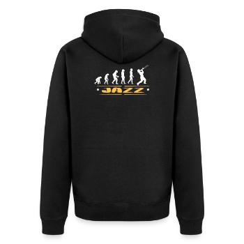 EVOLUTION JAZZ - Unisex Premium Bio Zip Hoodie - Schwarz - Hinten - Nico (187cm)