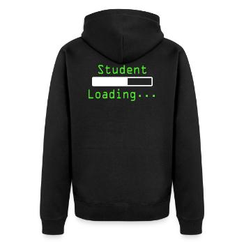 Nerdy Student Shirt - Unisex Premium Bio Zip Hoodie - Schwarz - Hinten - Nico (187cm)
