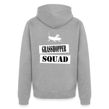 join the grasshopper squad - Unisex Premium Organic Zip Hoodie - heather grey - Back - Nico (187cm)