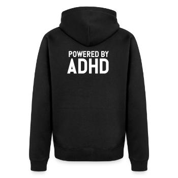 ADHS angetrieben - Unisex Premium Bio Zip Hoodie - Schwarz - Hinten - Nico (187cm)