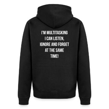 ADHS - Multitasking - Unisex Premium Bio Zip Hoodie - Schwarz - Hinten - Nico (187cm)