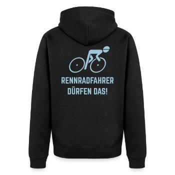 Rennradfahrer Dürfen Das! (Rennrad Fahrrad Fahren) - Unisex Premium Bio Zip Hoodie - Schwarz - Hinten - Nico (187cm)